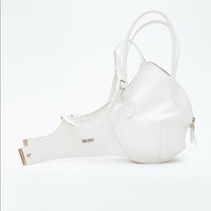 Helmut Lang Bra Purse Shoulder Bag White Leather